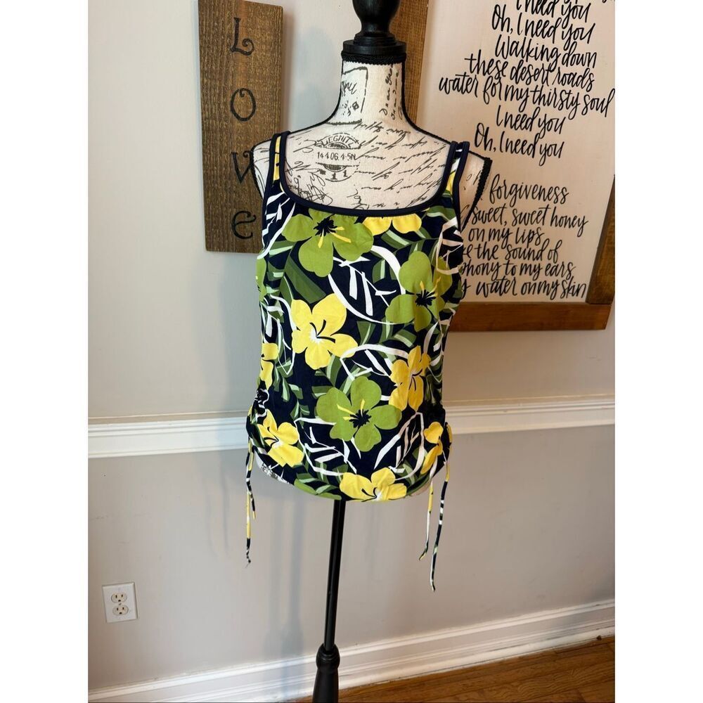 Baltex Women's Tropical Floral Square Scoop Neck Tankini Top Black Green Size 14